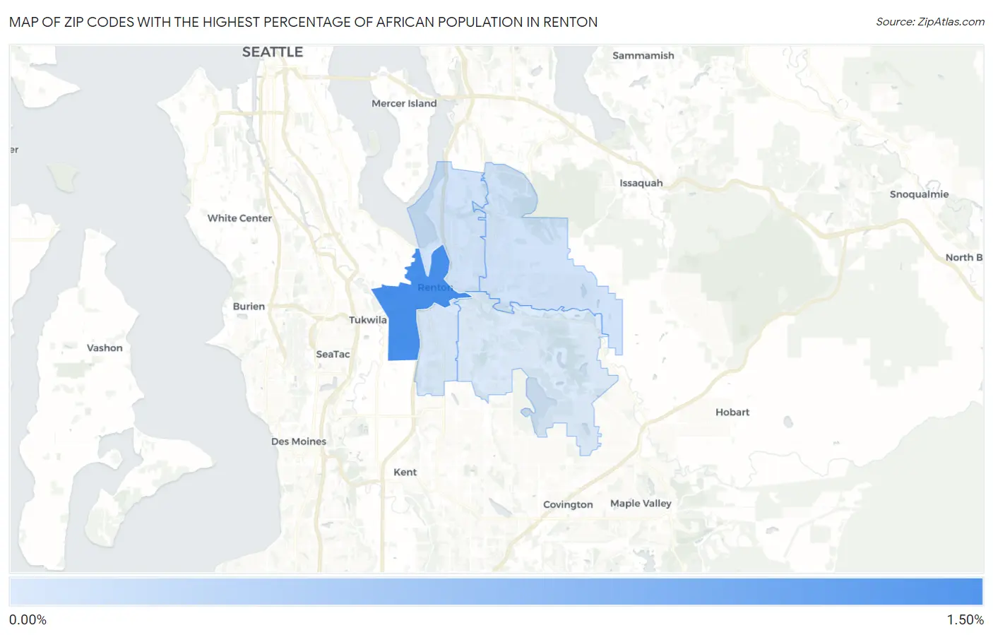 Zip Codes with the Highest Percentage of African Population in Renton Map