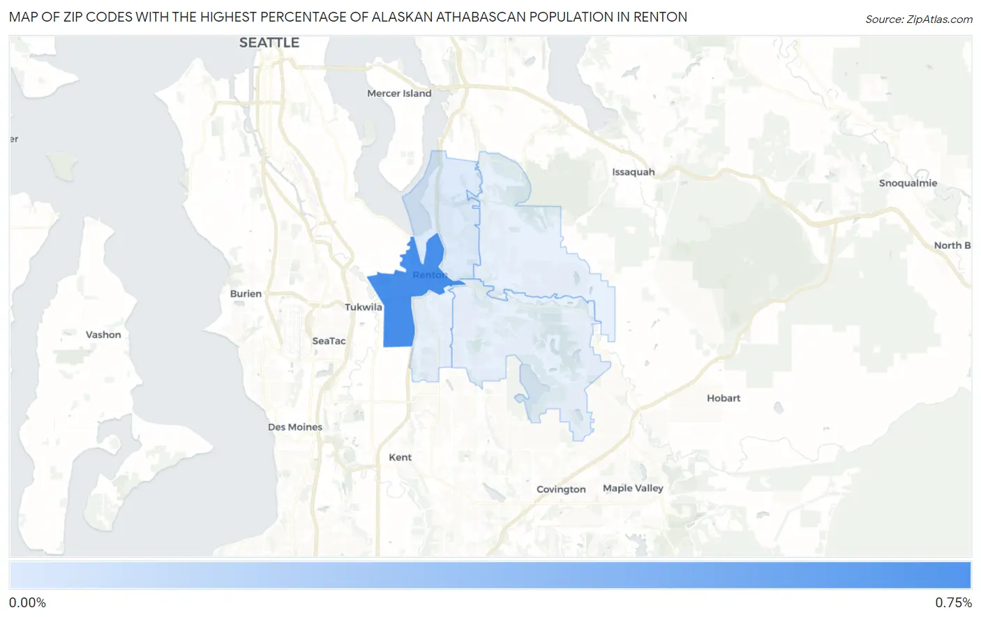 Zip Codes with the Highest Percentage of Alaskan Athabascan Population in Renton Map