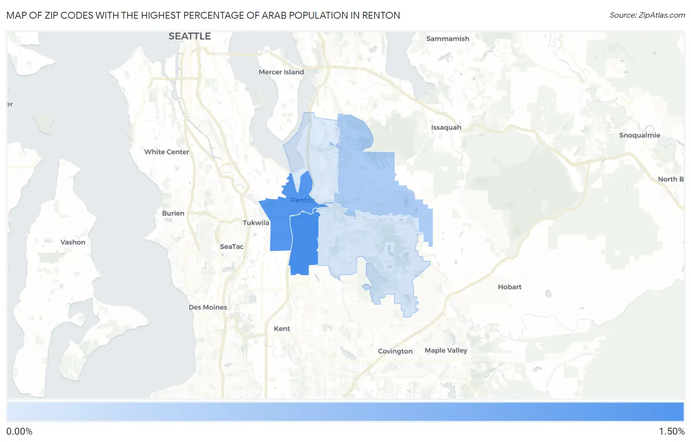 Zip Codes with the Highest Percentage of Arab Population in Renton Map