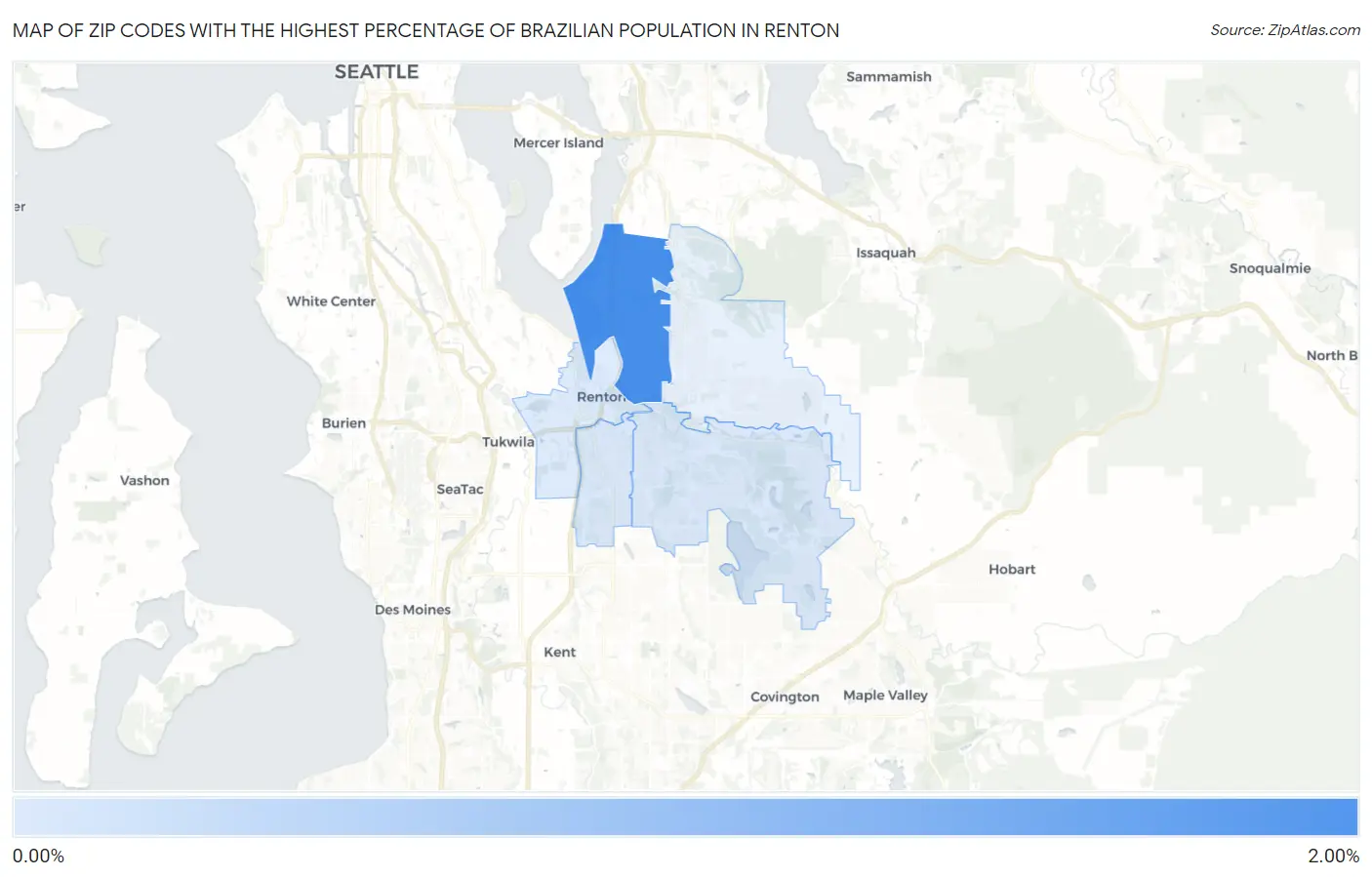 Zip Codes with the Highest Percentage of Brazilian Population in Renton Map