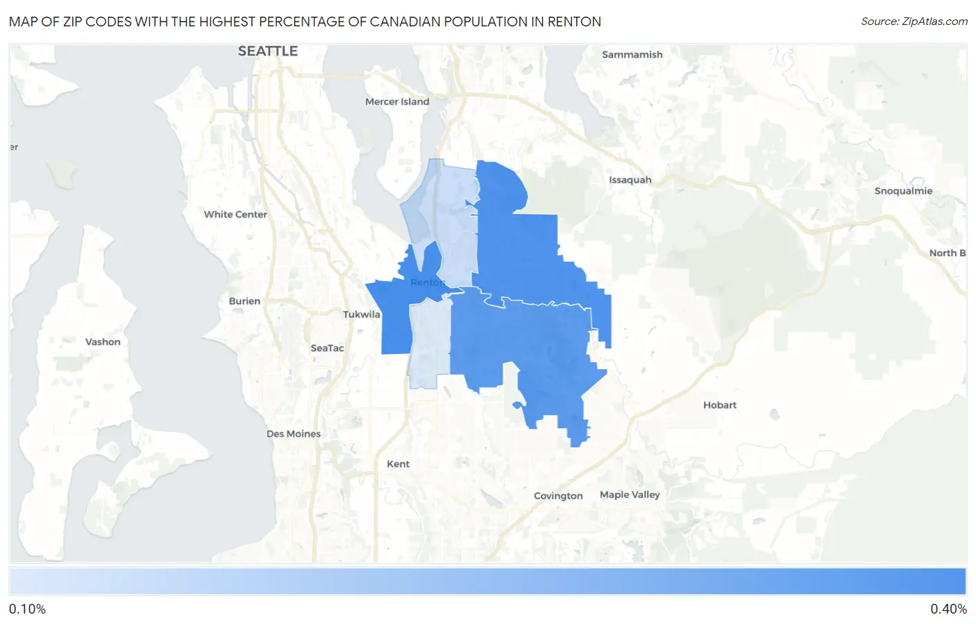 Zip Codes with the Highest Percentage of Canadian Population in Renton Map