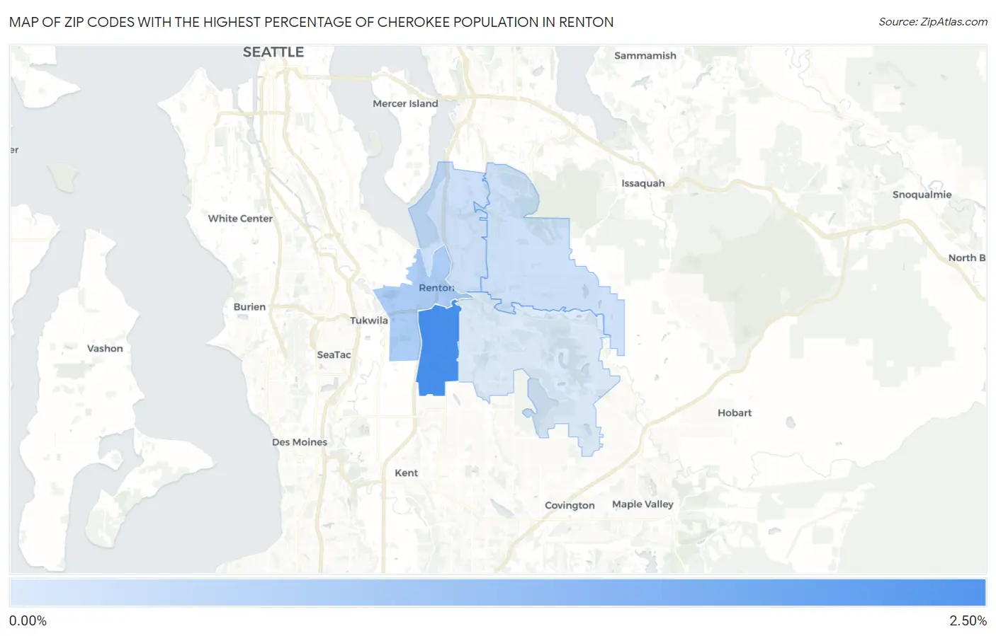 Zip Codes with the Highest Percentage of Cherokee Population in Renton Map