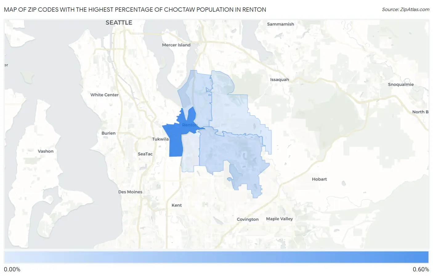 Zip Codes with the Highest Percentage of Choctaw Population in Renton Map