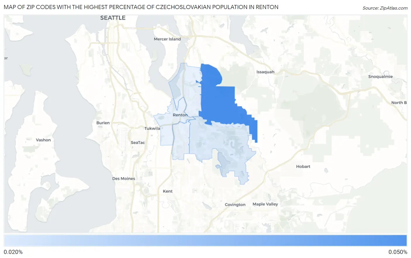 Zip Codes with the Highest Percentage of Czechoslovakian Population in Renton Map