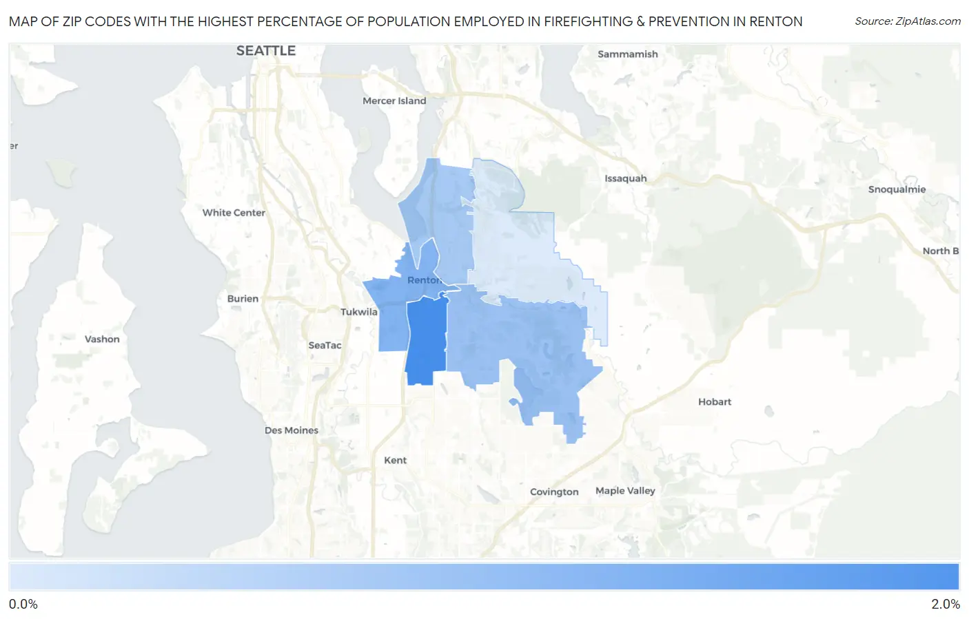 Zip Codes with the Highest Percentage of Population Employed in Firefighting & Prevention in Renton Map