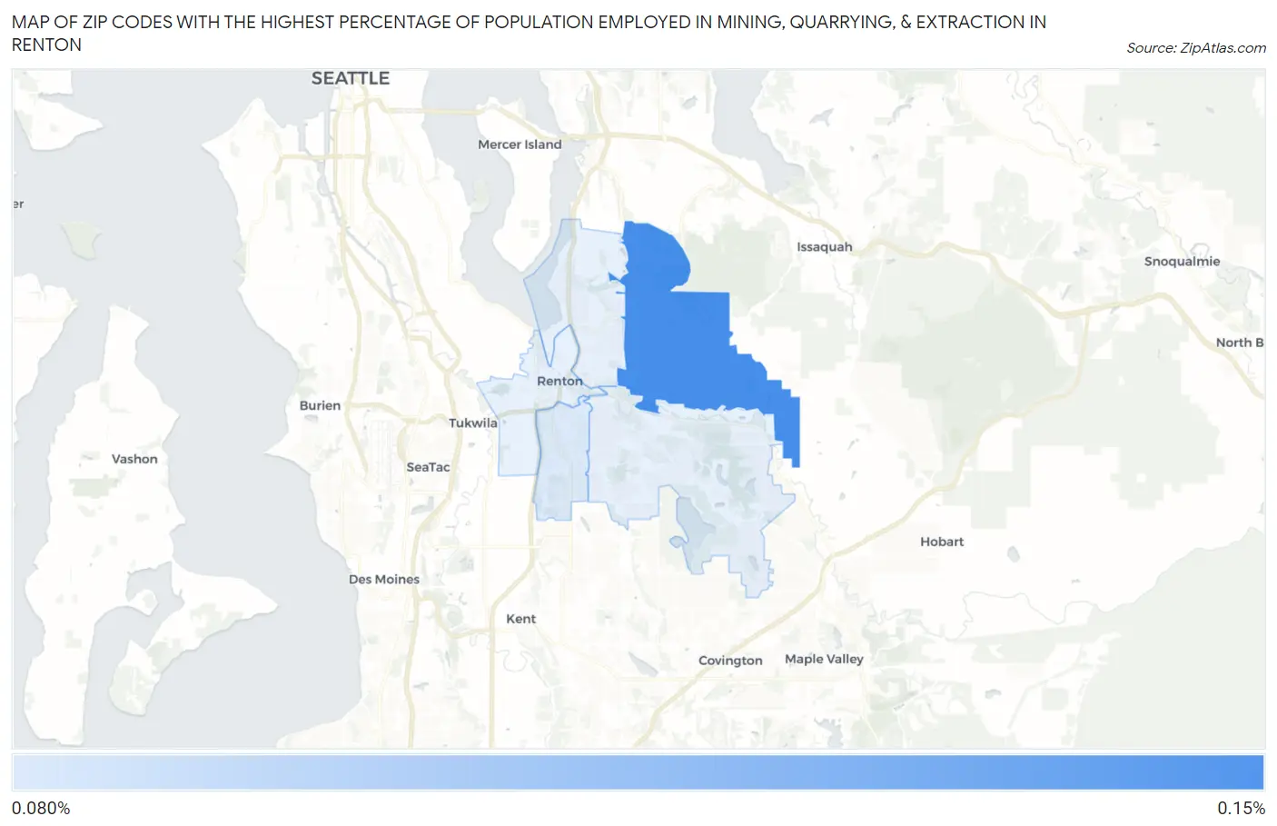 Zip Codes with the Highest Percentage of Population Employed in Mining, Quarrying, & Extraction in Renton Map