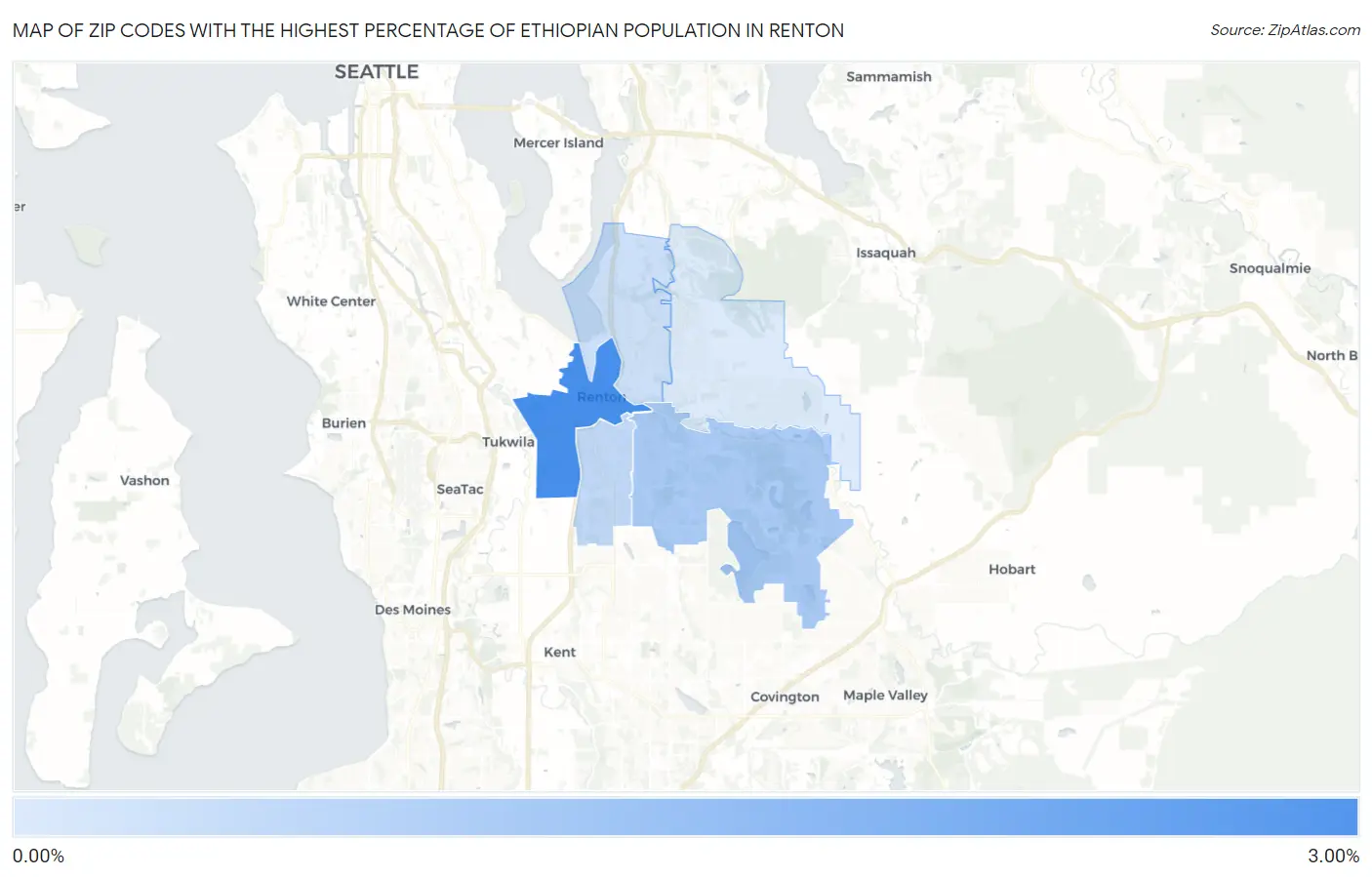 Zip Codes with the Highest Percentage of Ethiopian Population in Renton Map