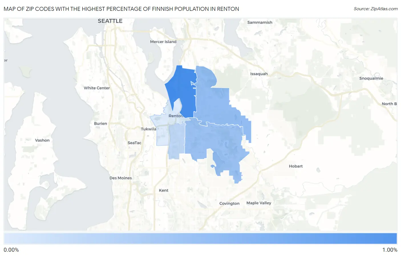 Zip Codes with the Highest Percentage of Finnish Population in Renton Map