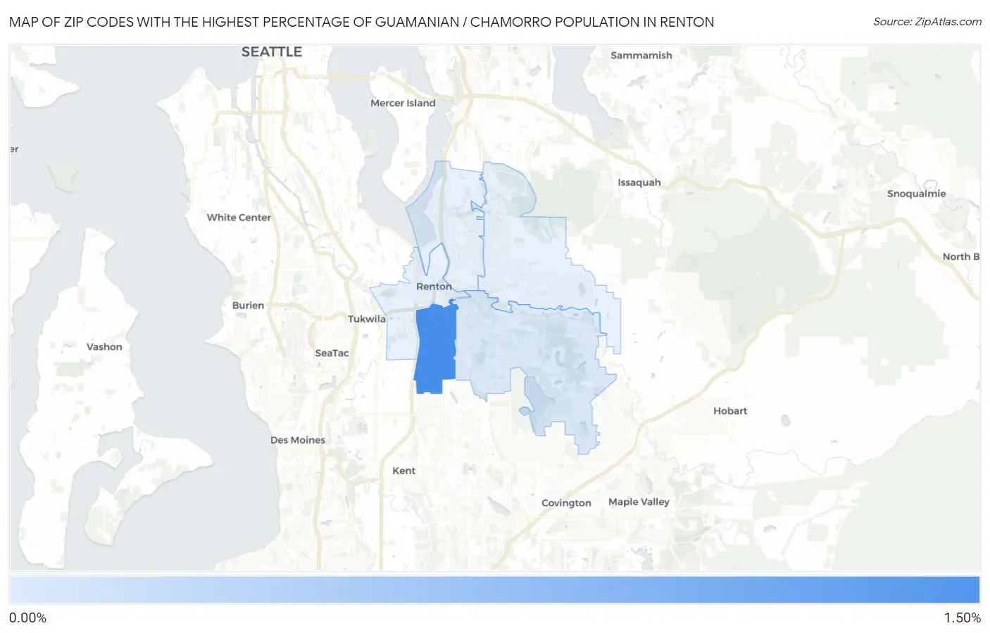 Zip Codes with the Highest Percentage of Guamanian / Chamorro Population in Renton Map