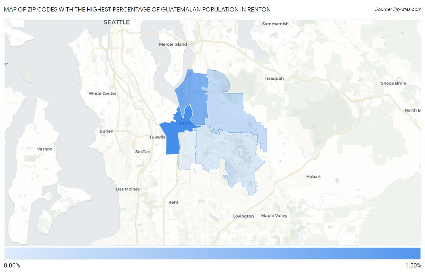 Zip Codes with the Highest Percentage of Guatemalan Population in Renton Map
