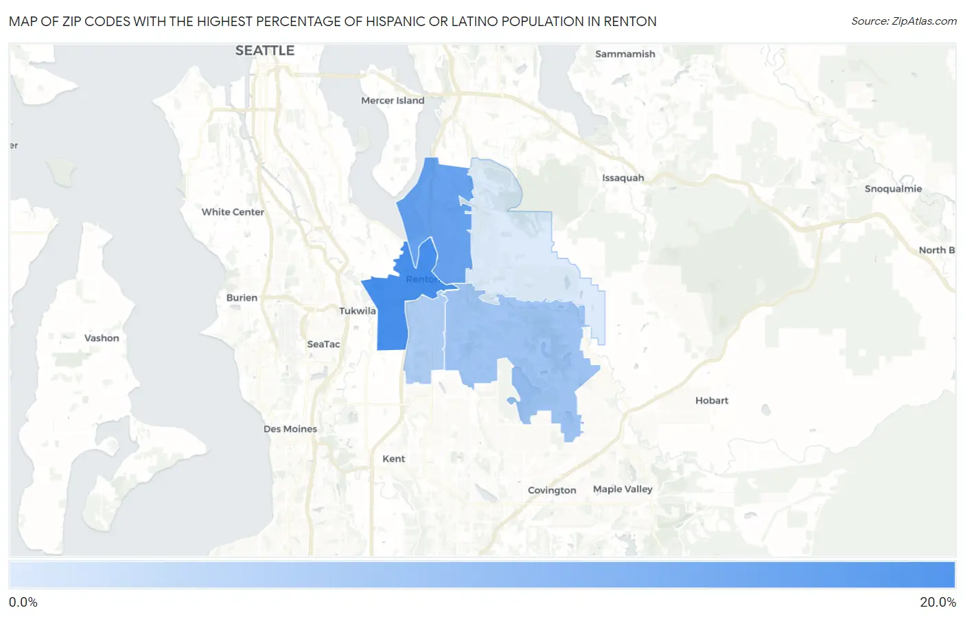 Zip Codes with the Highest Percentage of Hispanic or Latino Population in Renton Map