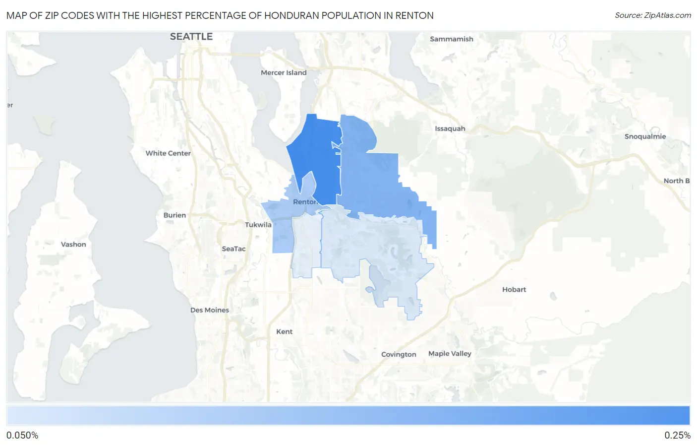 Zip Codes with the Highest Percentage of Honduran Population in Renton Map
