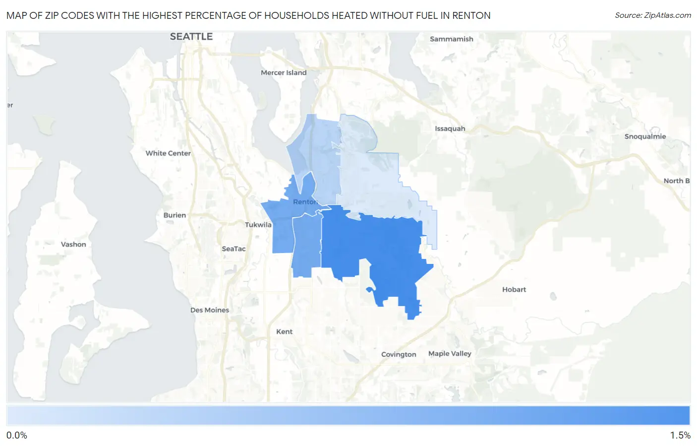 Zip Codes with the Highest Percentage of Households Heated without Fuel in Renton Map