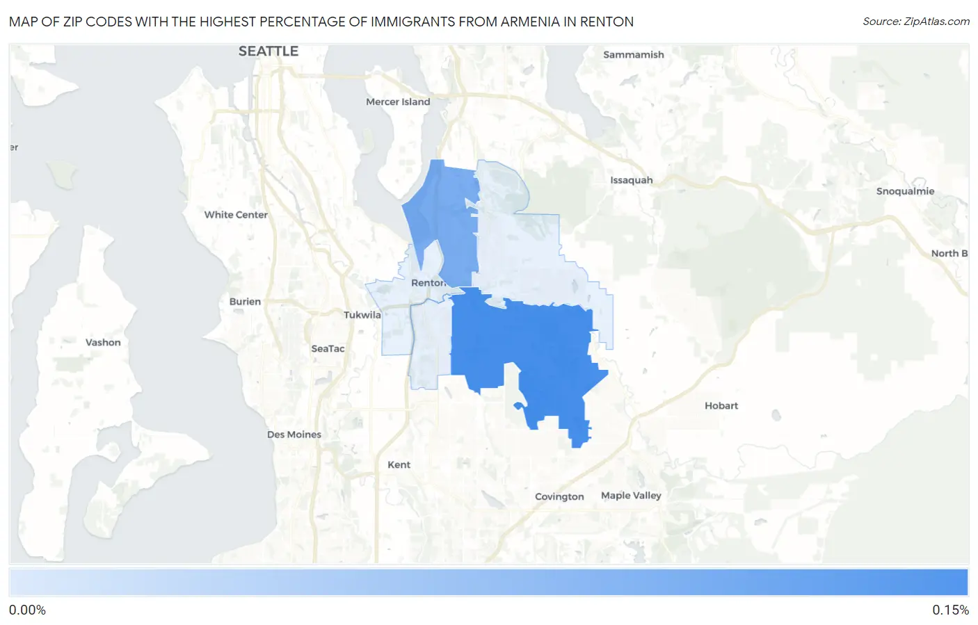 Zip Codes with the Highest Percentage of Immigrants from Armenia in Renton Map