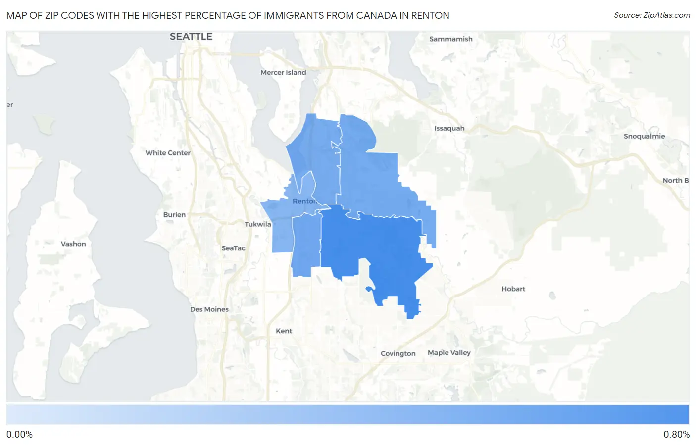 Zip Codes with the Highest Percentage of Immigrants from Canada in Renton Map