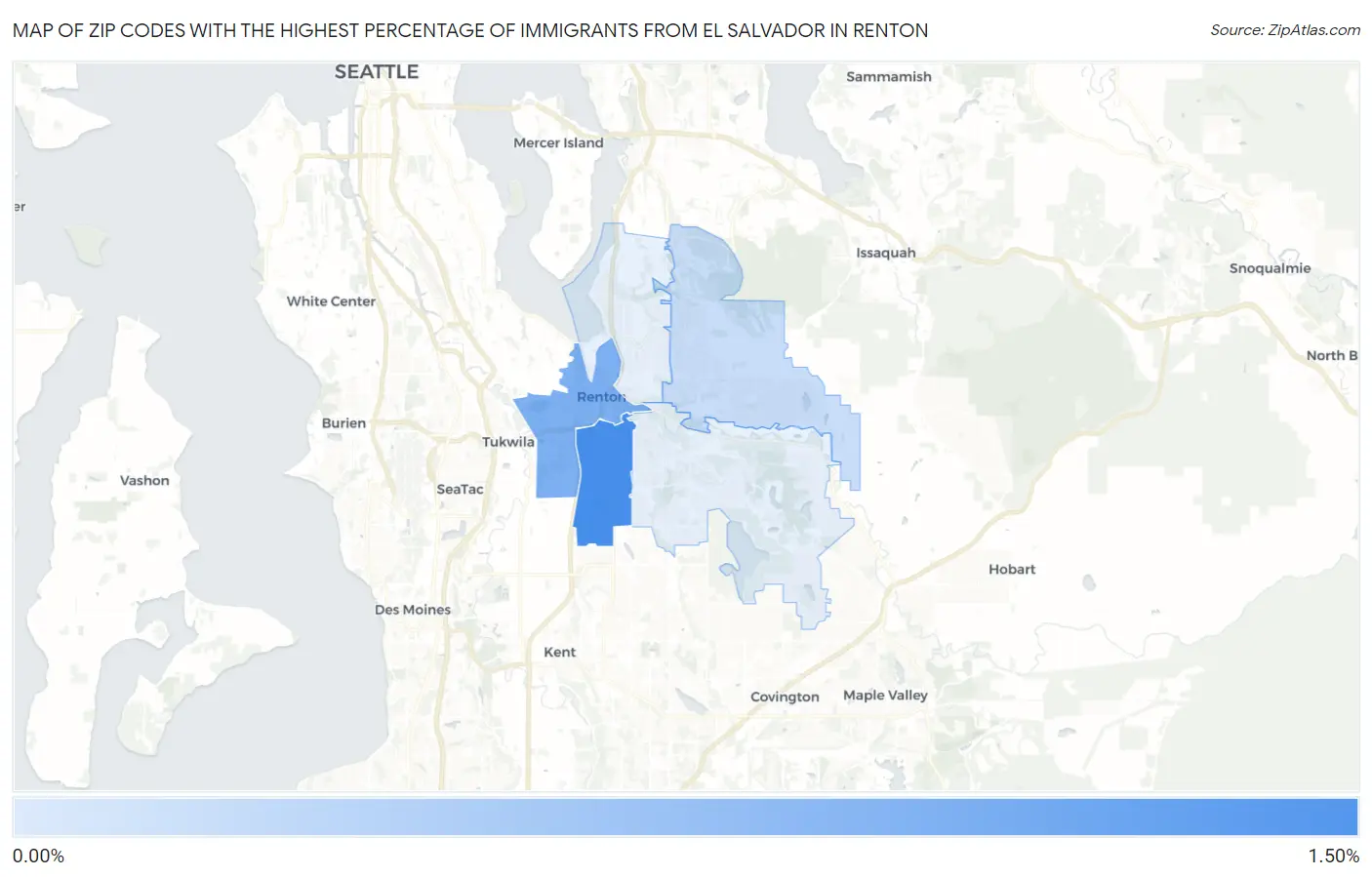 Zip Codes with the Highest Percentage of Immigrants from El Salvador in Renton Map