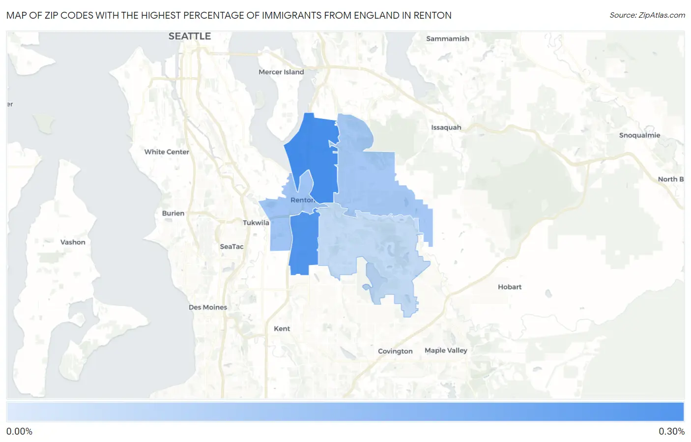 Zip Codes with the Highest Percentage of Immigrants from England in Renton Map