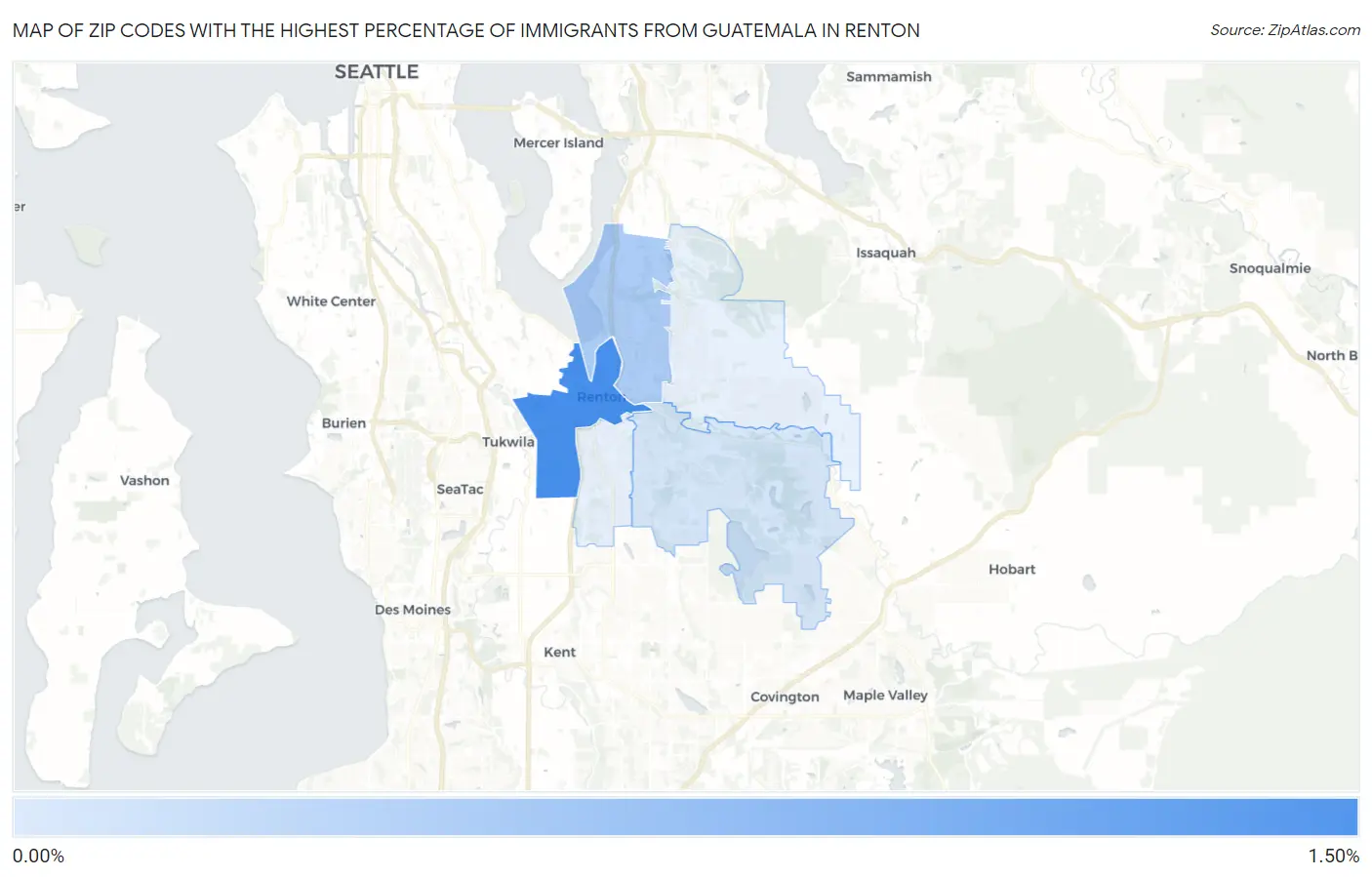 Zip Codes with the Highest Percentage of Immigrants from Guatemala in Renton Map