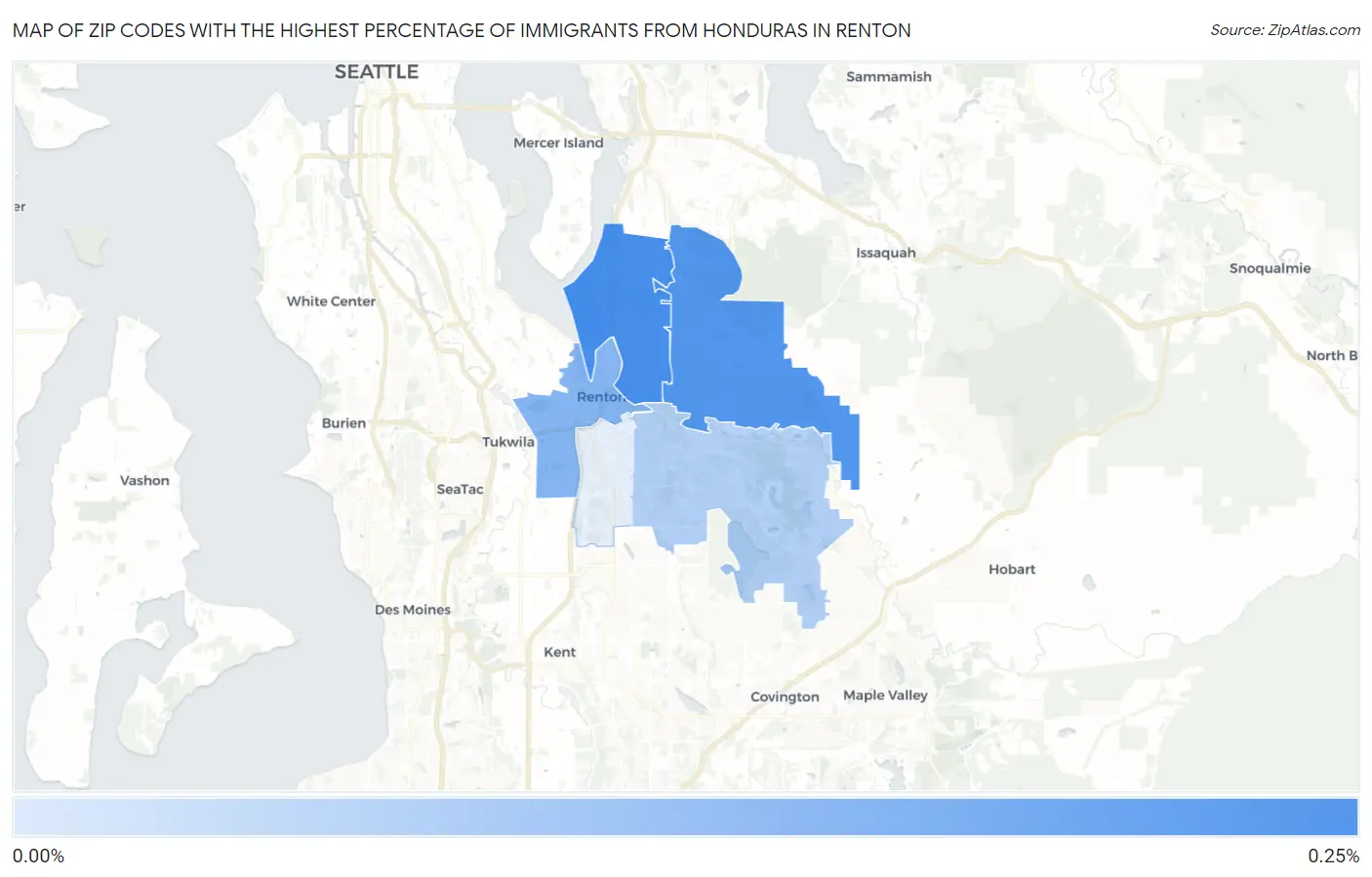 Zip Codes with the Highest Percentage of Immigrants from Honduras in Renton Map