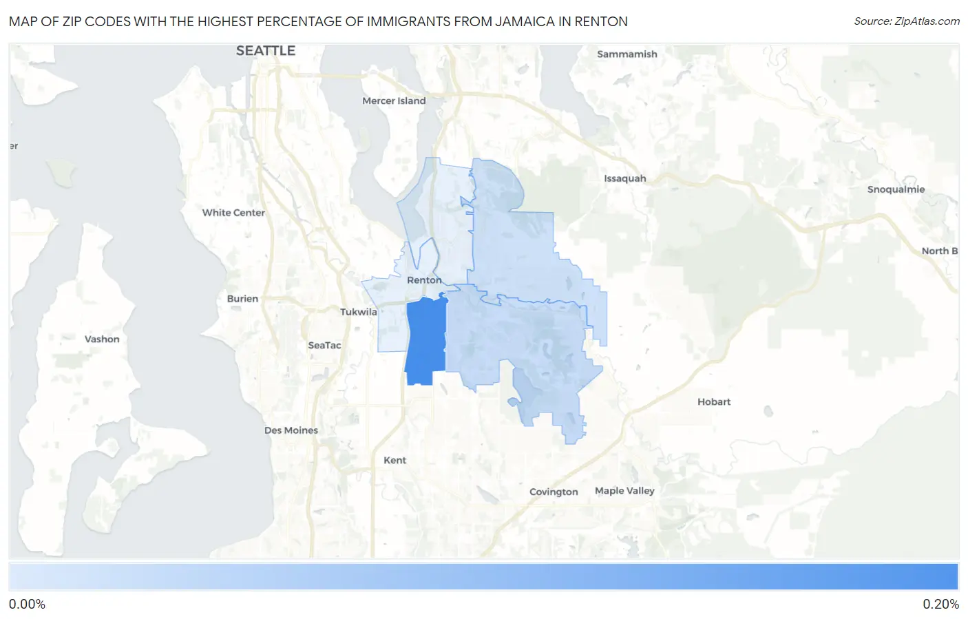 Zip Codes with the Highest Percentage of Immigrants from Jamaica in Renton Map