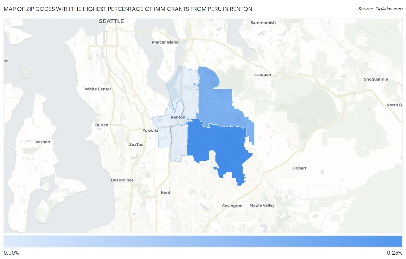 Zip Codes with the Highest Percentage of Immigrants from Peru in Renton Map