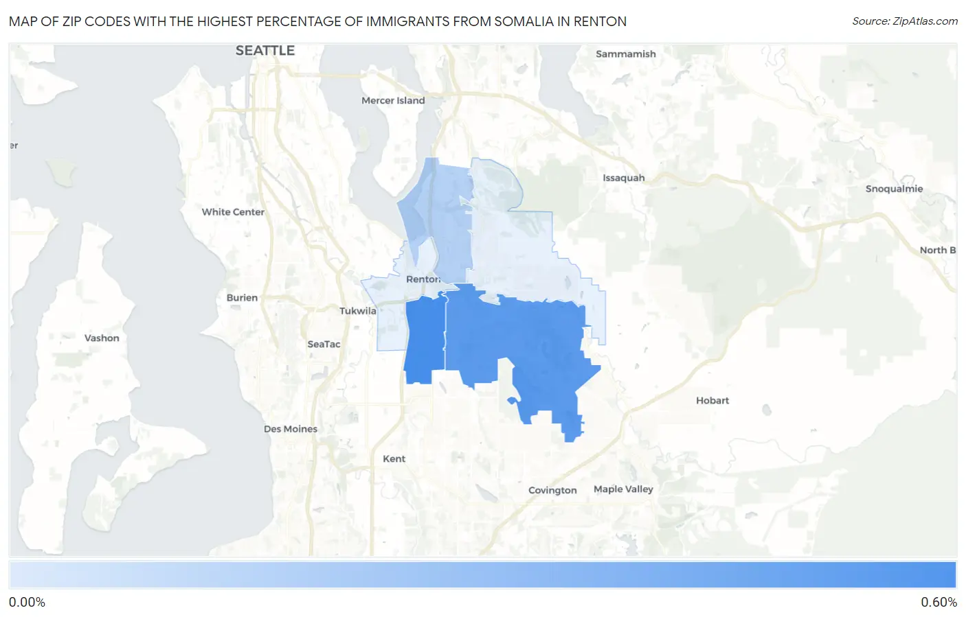 Zip Codes with the Highest Percentage of Immigrants from Somalia in Renton Map