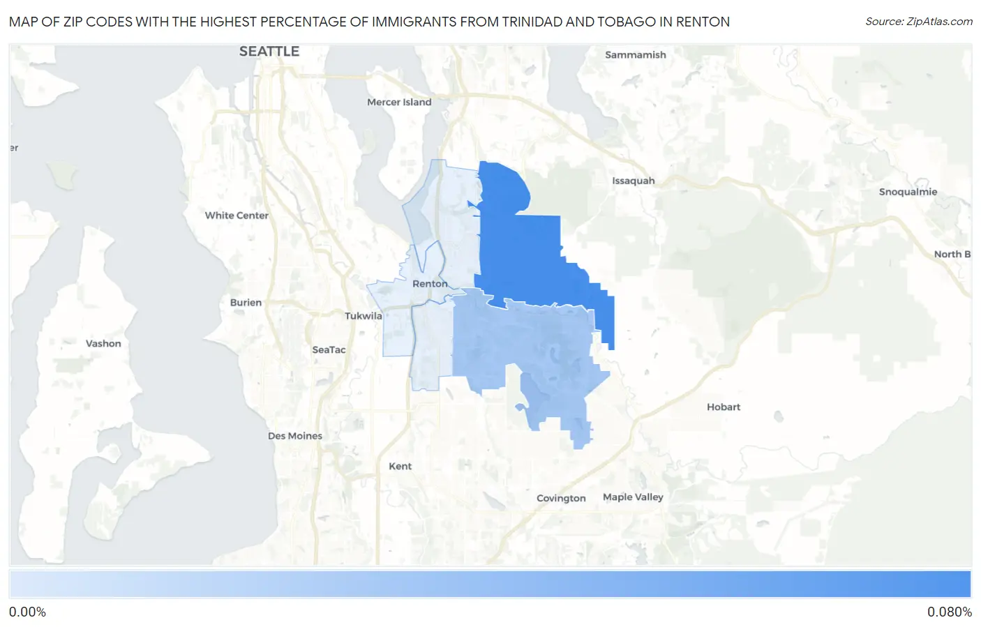 Zip Codes with the Highest Percentage of Immigrants from Trinidad and Tobago in Renton Map