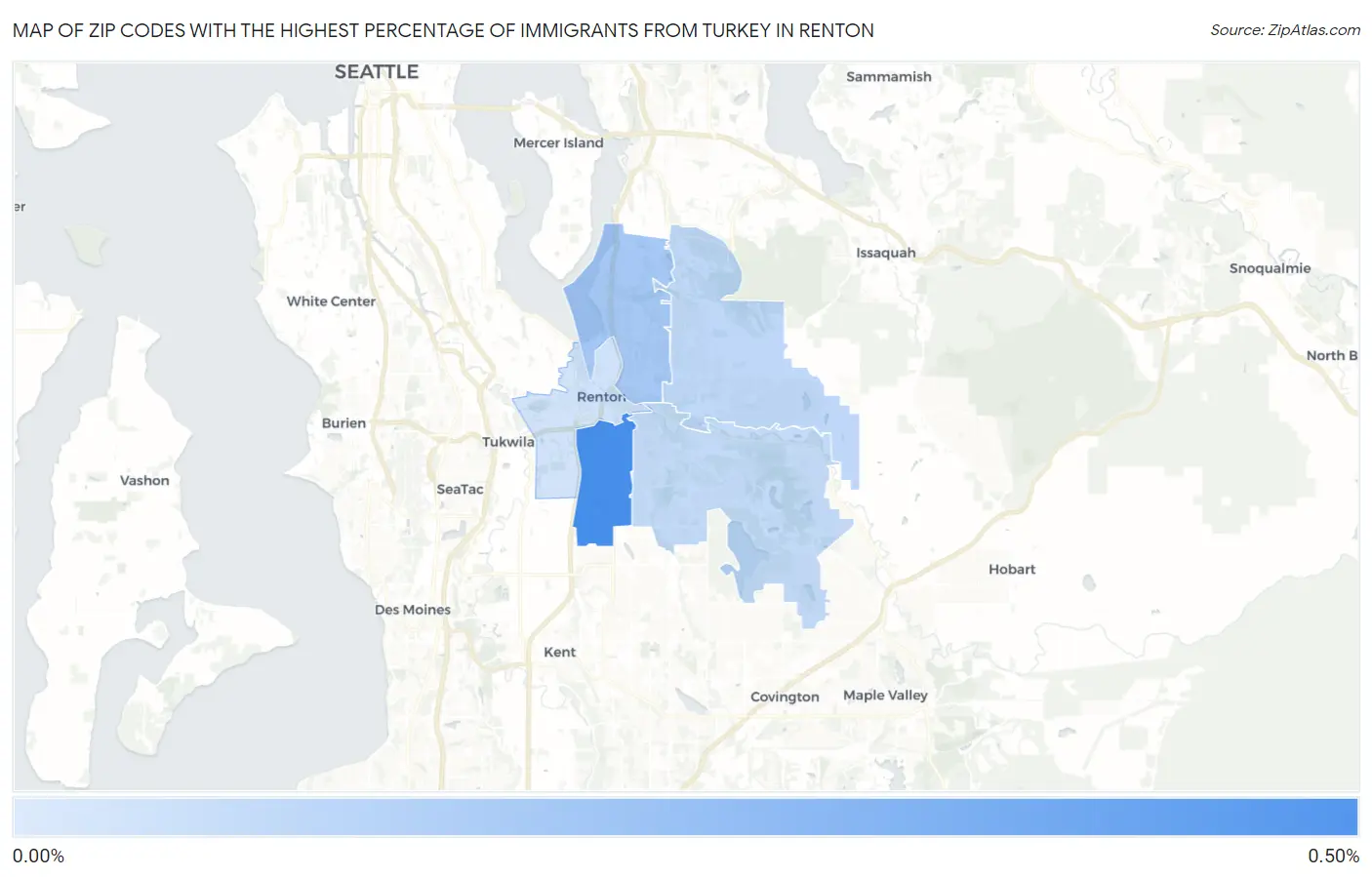 Zip Codes with the Highest Percentage of Immigrants from Turkey in Renton Map