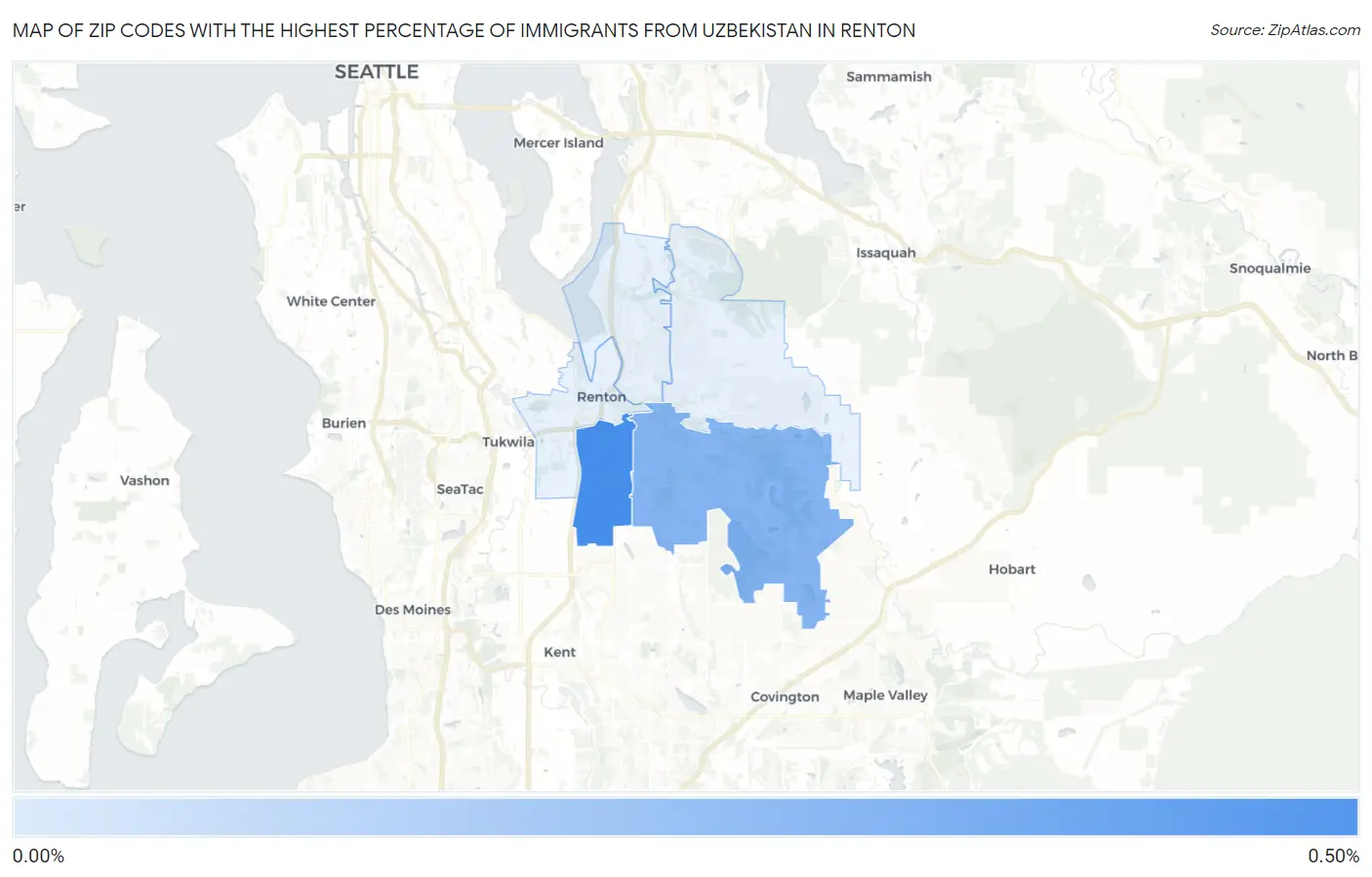 Zip Codes with the Highest Percentage of Immigrants from Uzbekistan in Renton Map