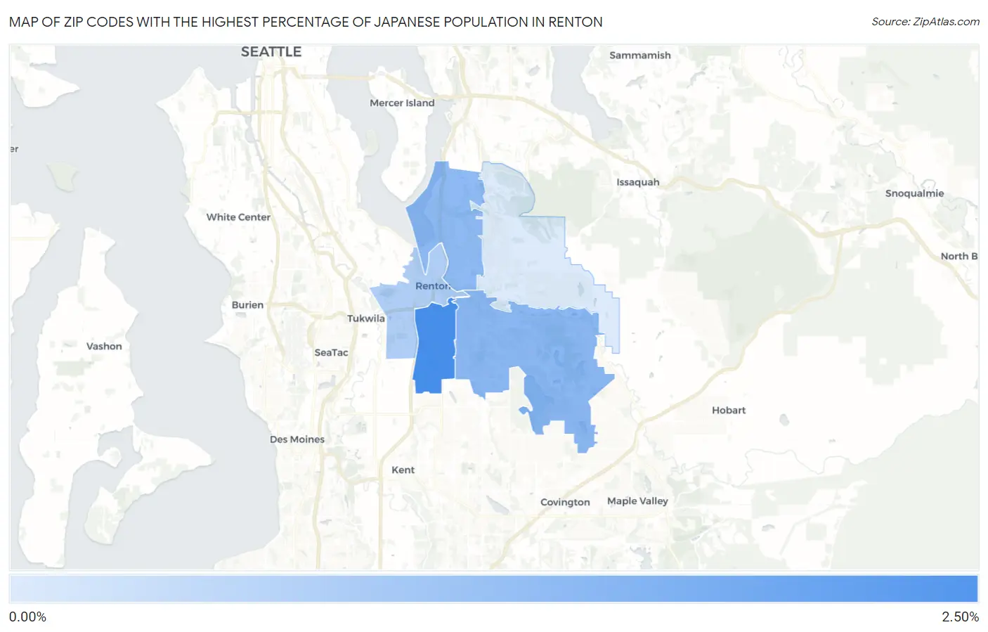 Zip Codes with the Highest Percentage of Japanese Population in Renton Map