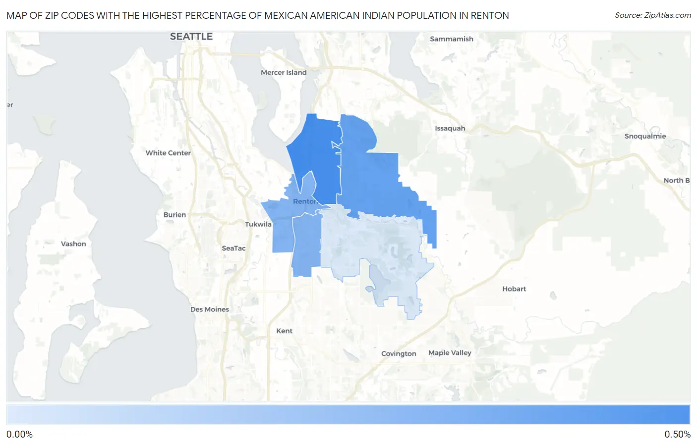 Zip Codes with the Highest Percentage of Mexican American Indian Population in Renton Map