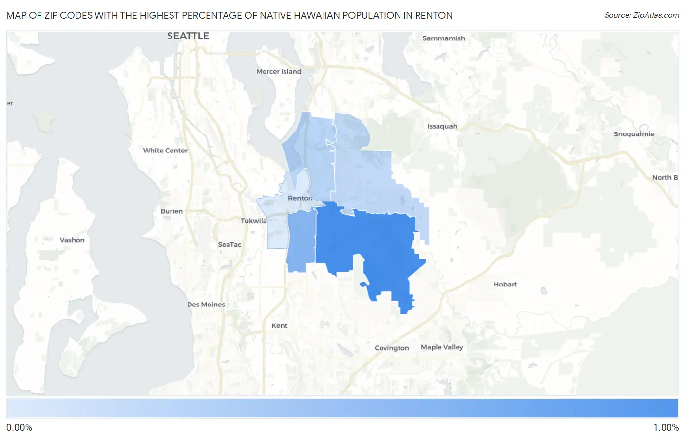 Zip Codes with the Highest Percentage of Native Hawaiian Population in Renton Map