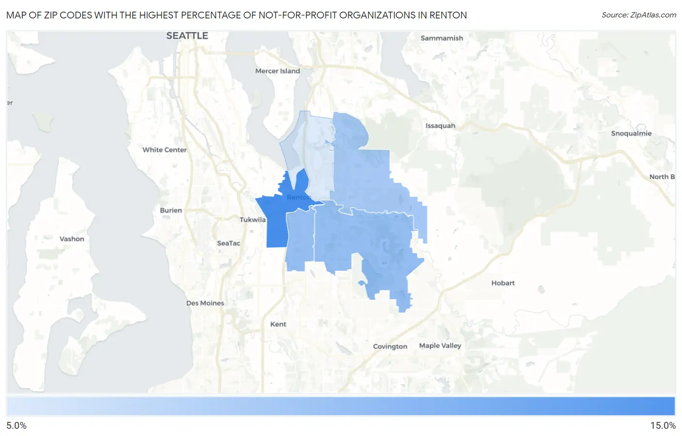 Zip Codes with the Highest Percentage of Not-for-profit Organizations in Renton Map