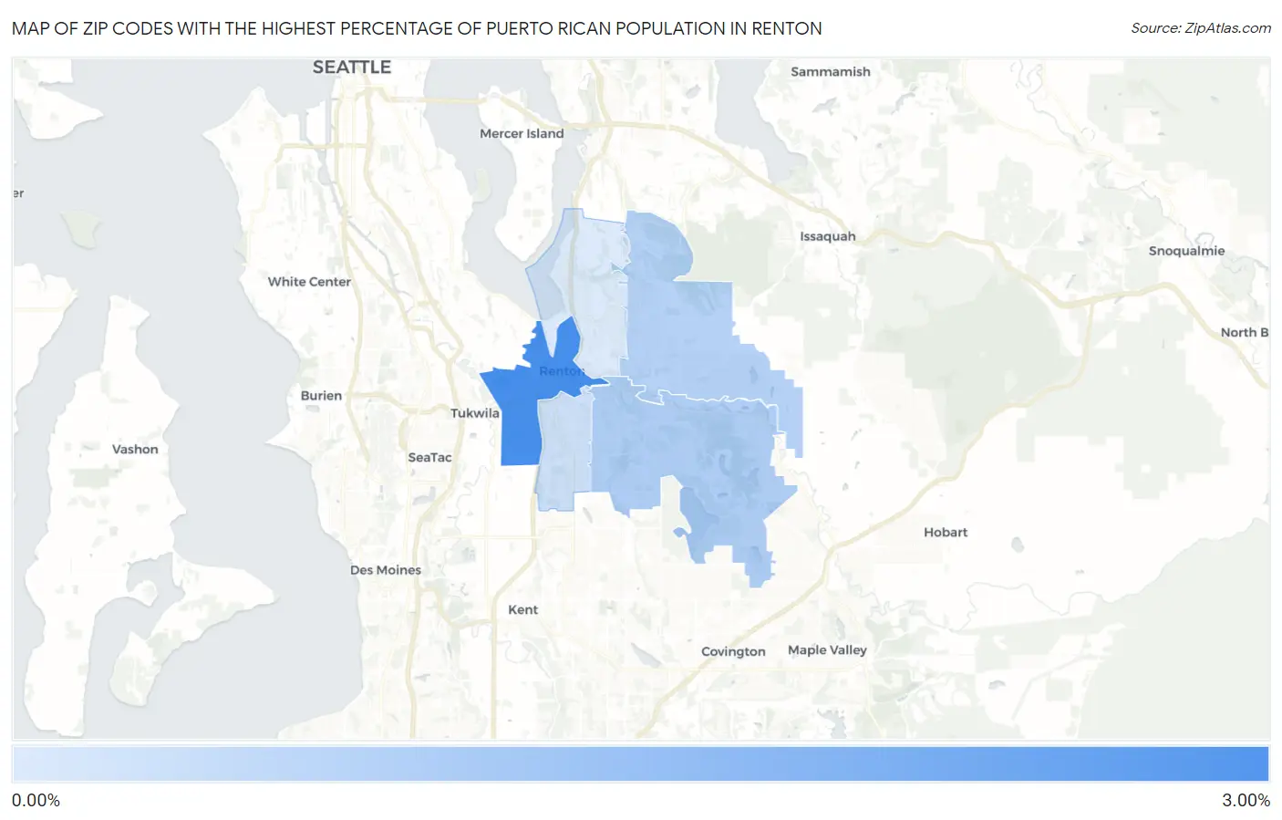Zip Codes with the Highest Percentage of Puerto Rican Population in Renton Map