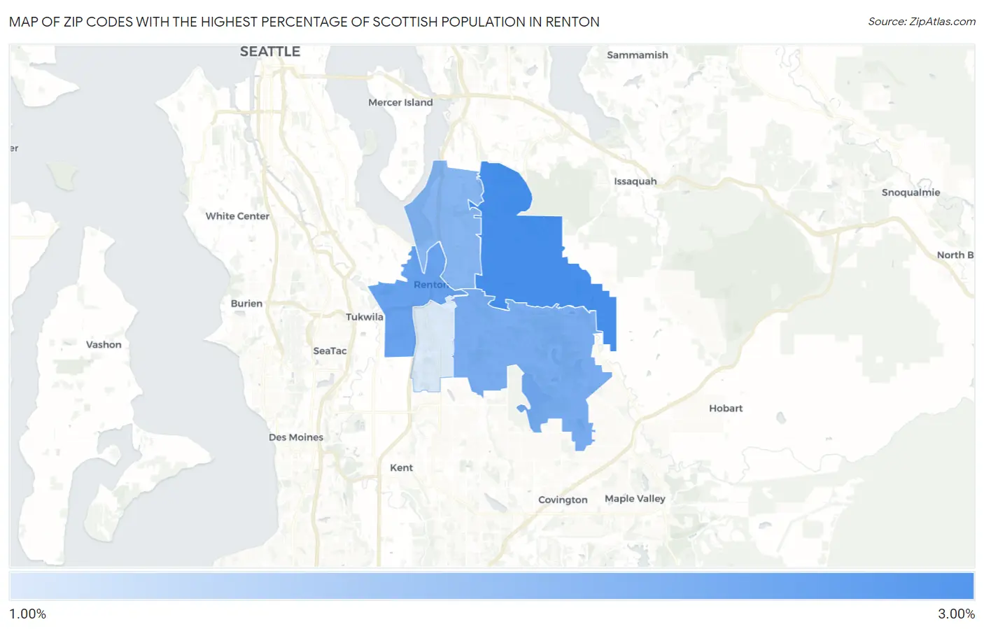 Zip Codes with the Highest Percentage of Scottish Population in Renton Map