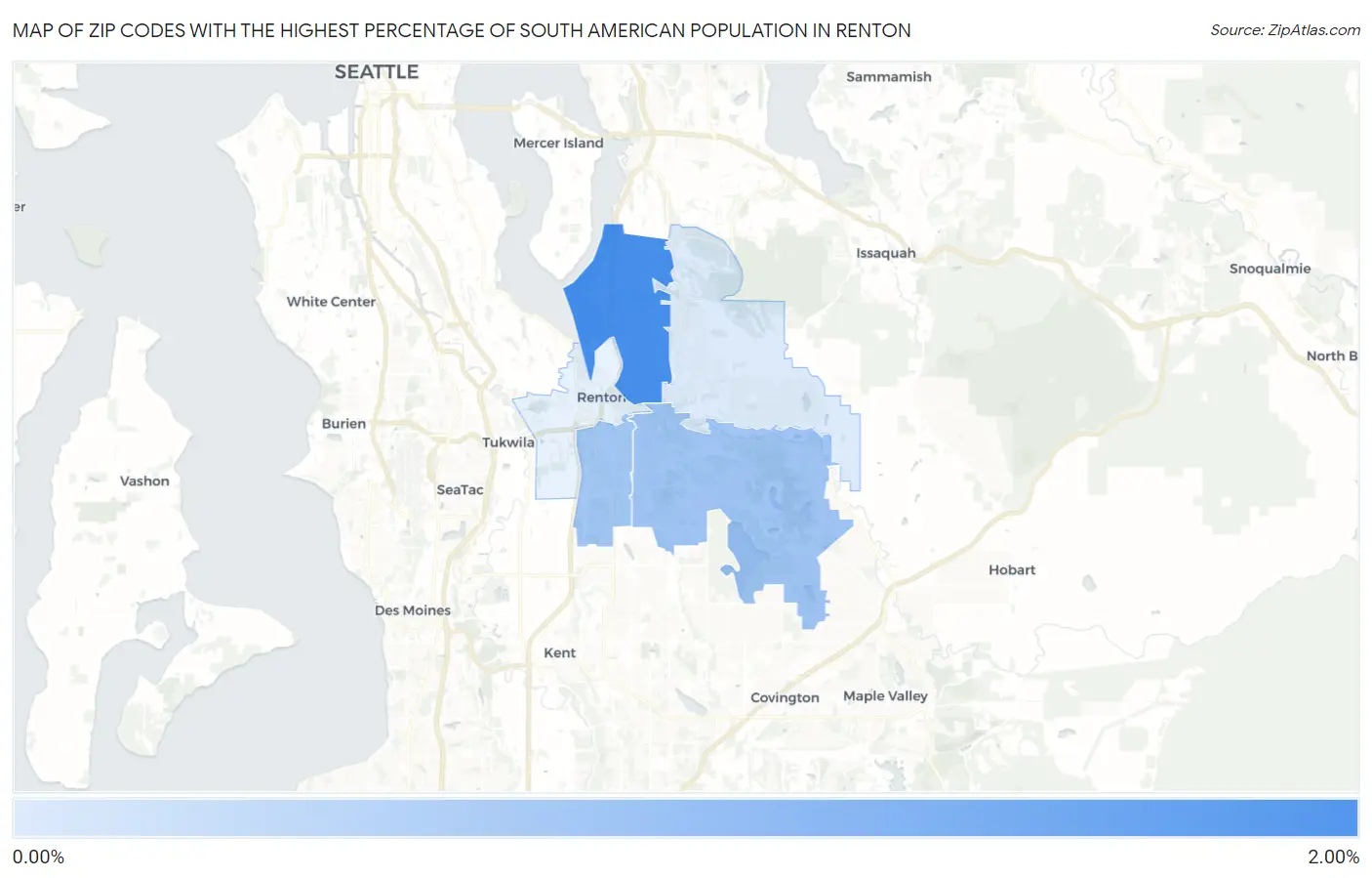 Zip Codes with the Highest Percentage of South American Population in Renton Map