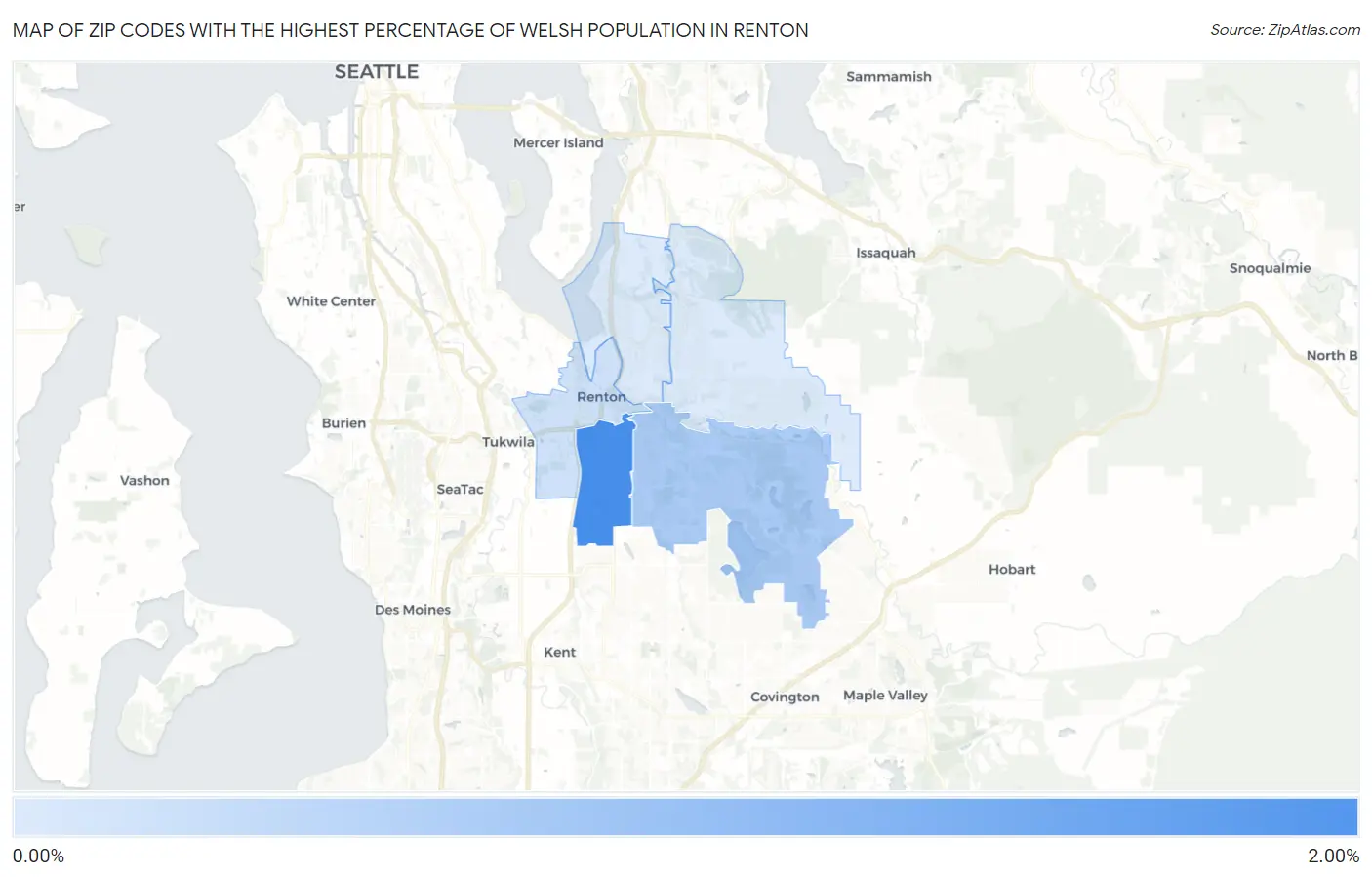 Zip Codes with the Highest Percentage of Welsh Population in Renton Map