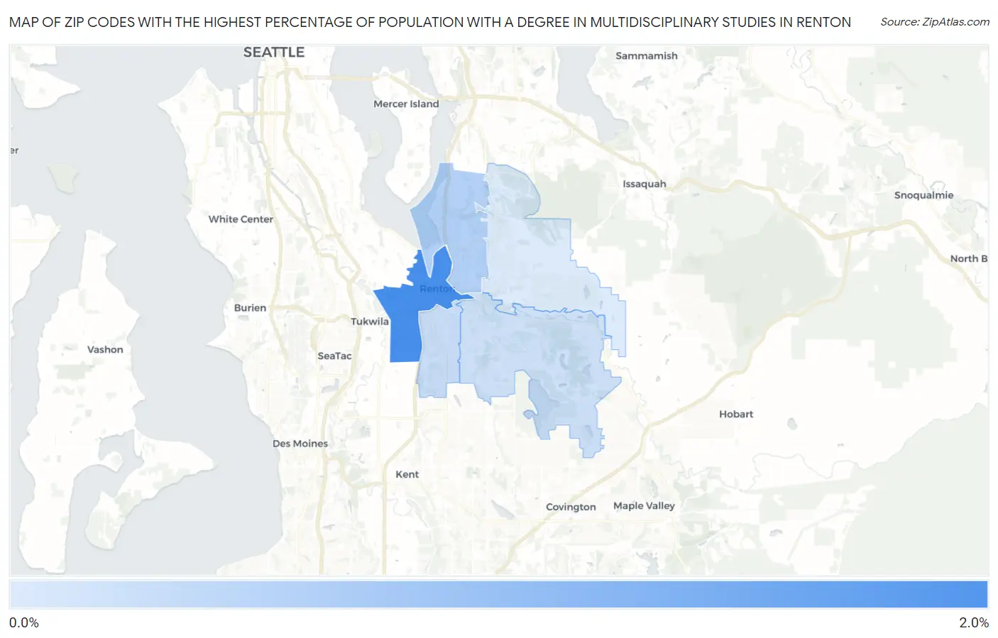 Zip Codes with the Highest Percentage of Population with a Degree in Multidisciplinary Studies in Renton Map