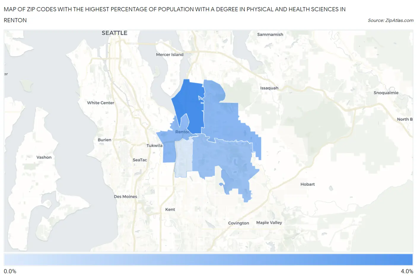 Zip Codes with the Highest Percentage of Population with a Degree in Physical and Health Sciences in Renton Map