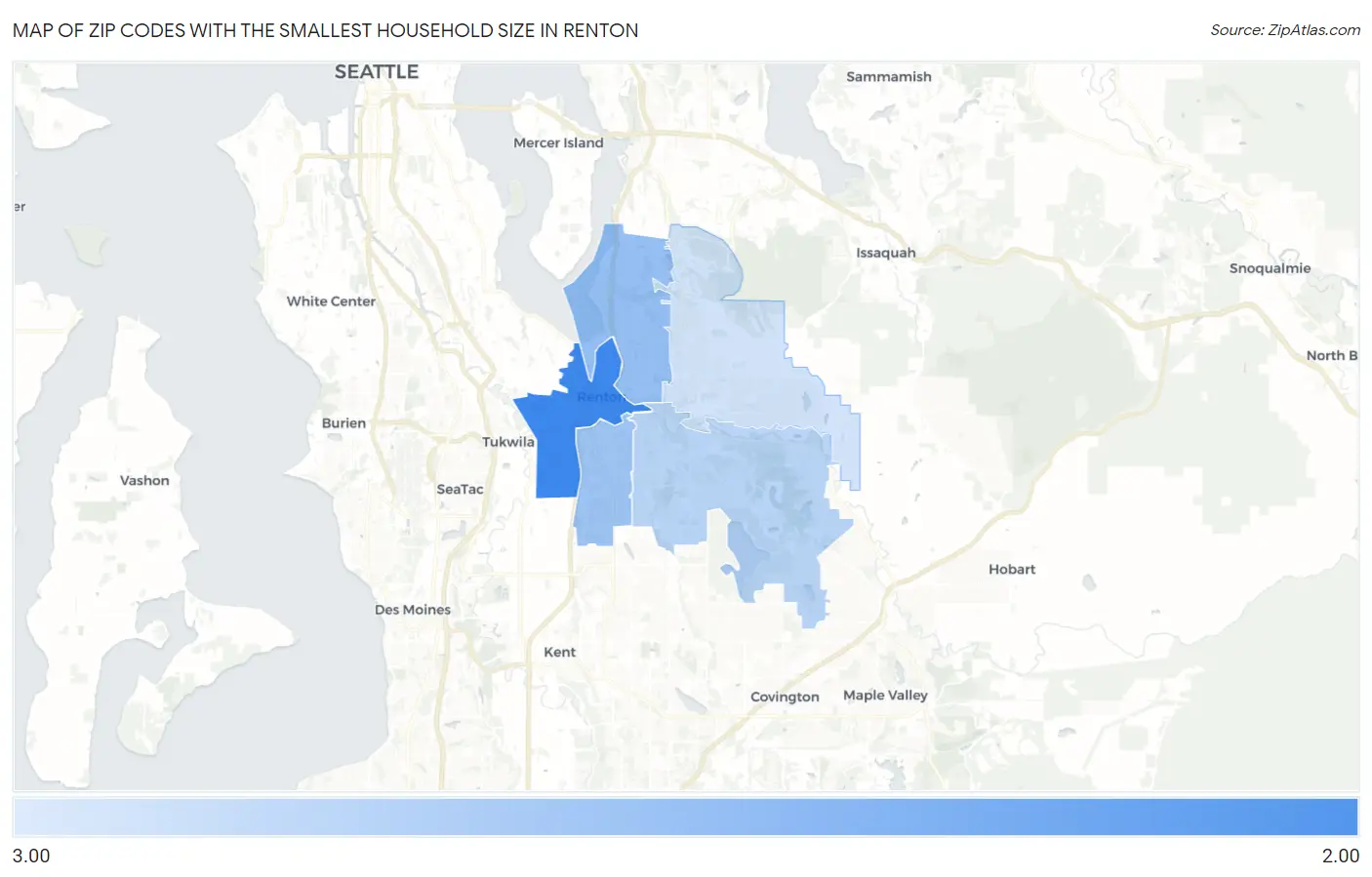 Zip Codes with the Smallest Household Size in Renton Map