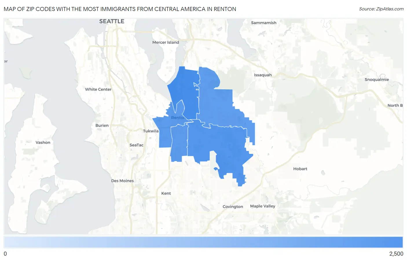 Zip Codes with the Most Immigrants from Central America in Renton Map