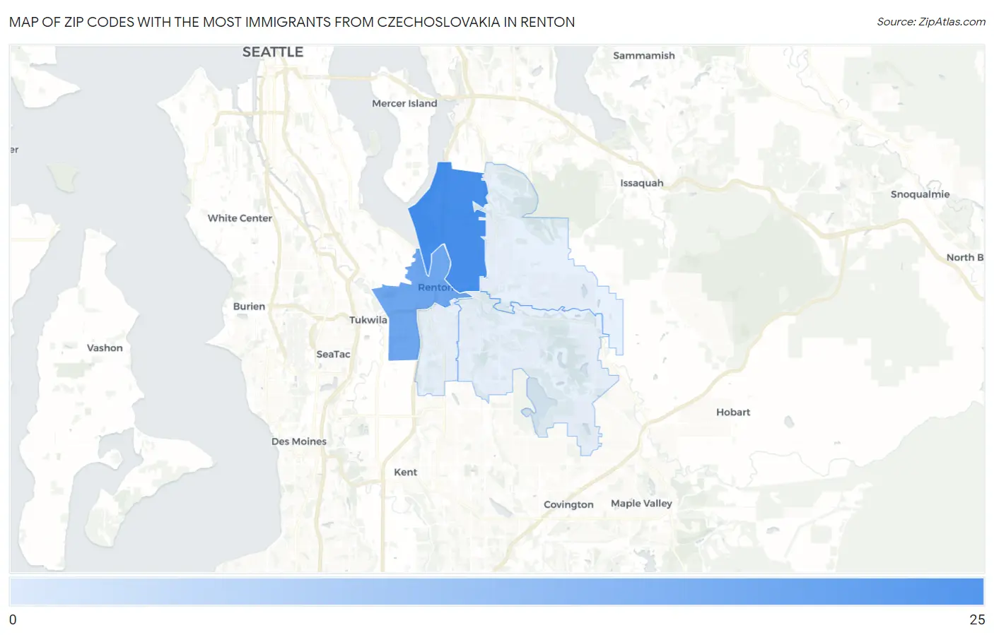 Zip Codes with the Most Immigrants from Czechoslovakia in Renton Map