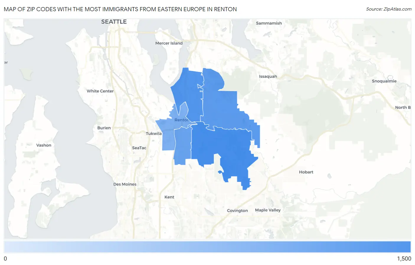 Zip Codes with the Most Immigrants from Eastern Europe in Renton Map
