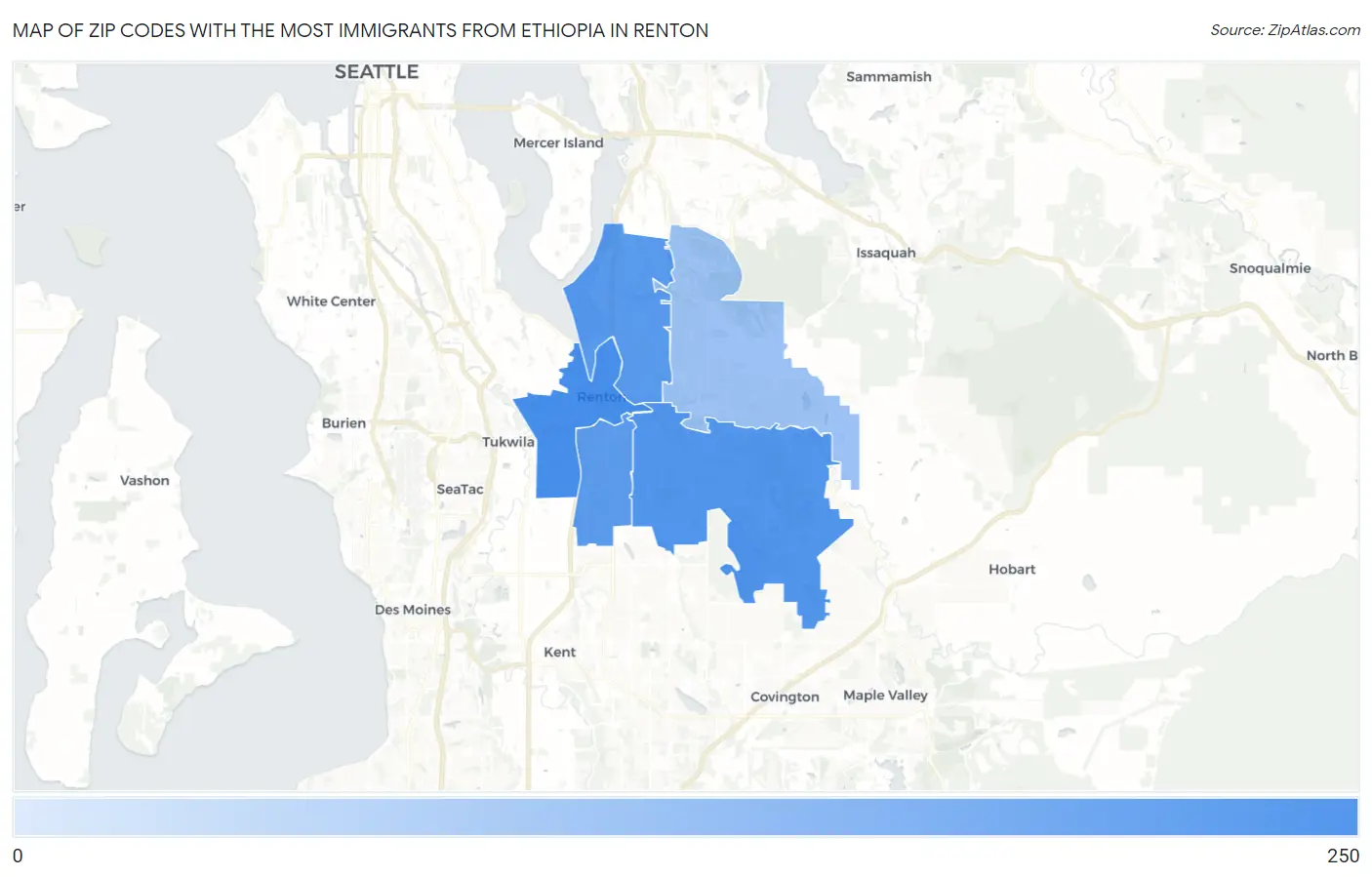 Zip Codes with the Most Immigrants from Ethiopia in Renton Map