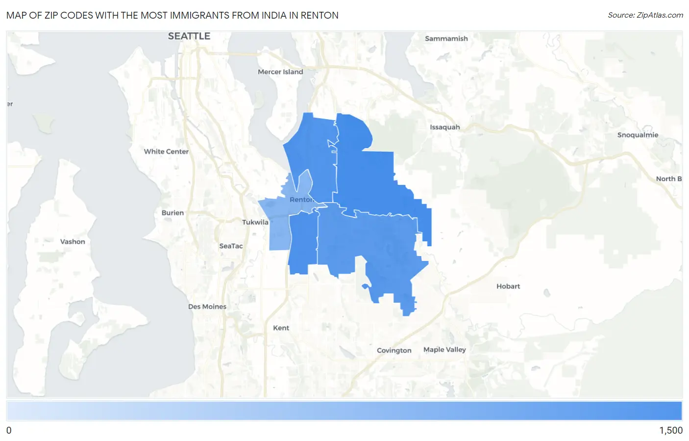 Zip Codes with the Most Immigrants from India in Renton Map