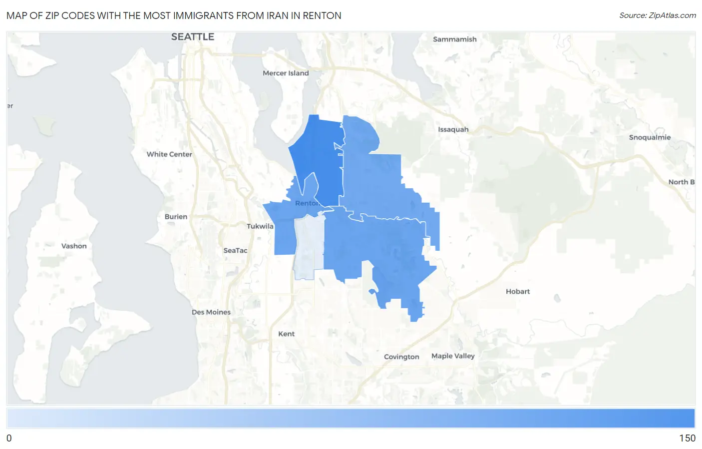 Zip Codes with the Most Immigrants from Iran in Renton Map
