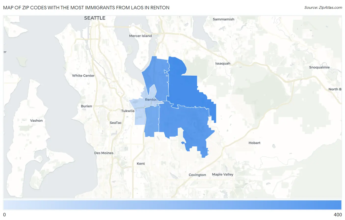 Zip Codes with the Most Immigrants from Laos in Renton Map
