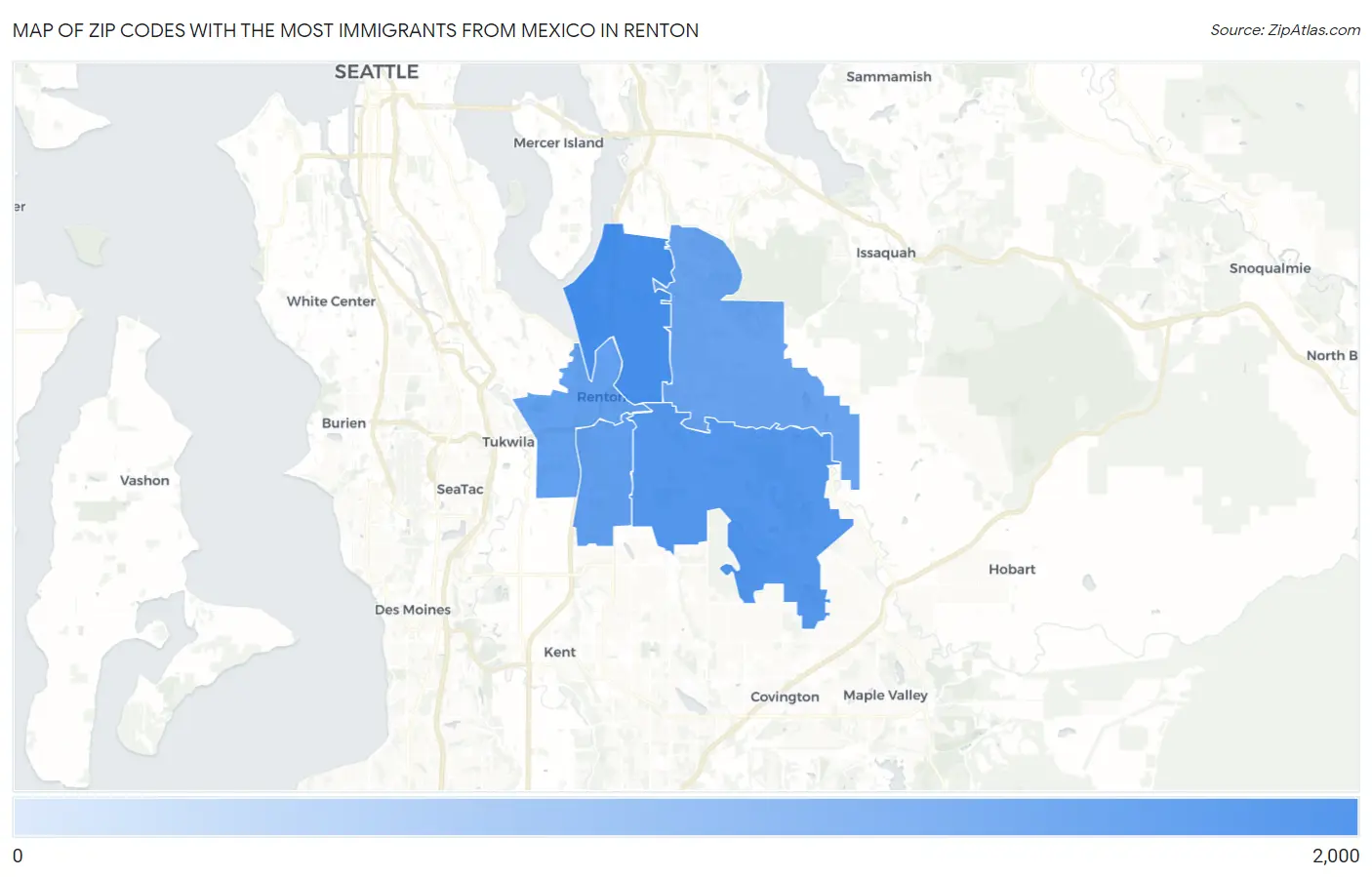 Zip Codes with the Most Immigrants from Mexico in Renton Map