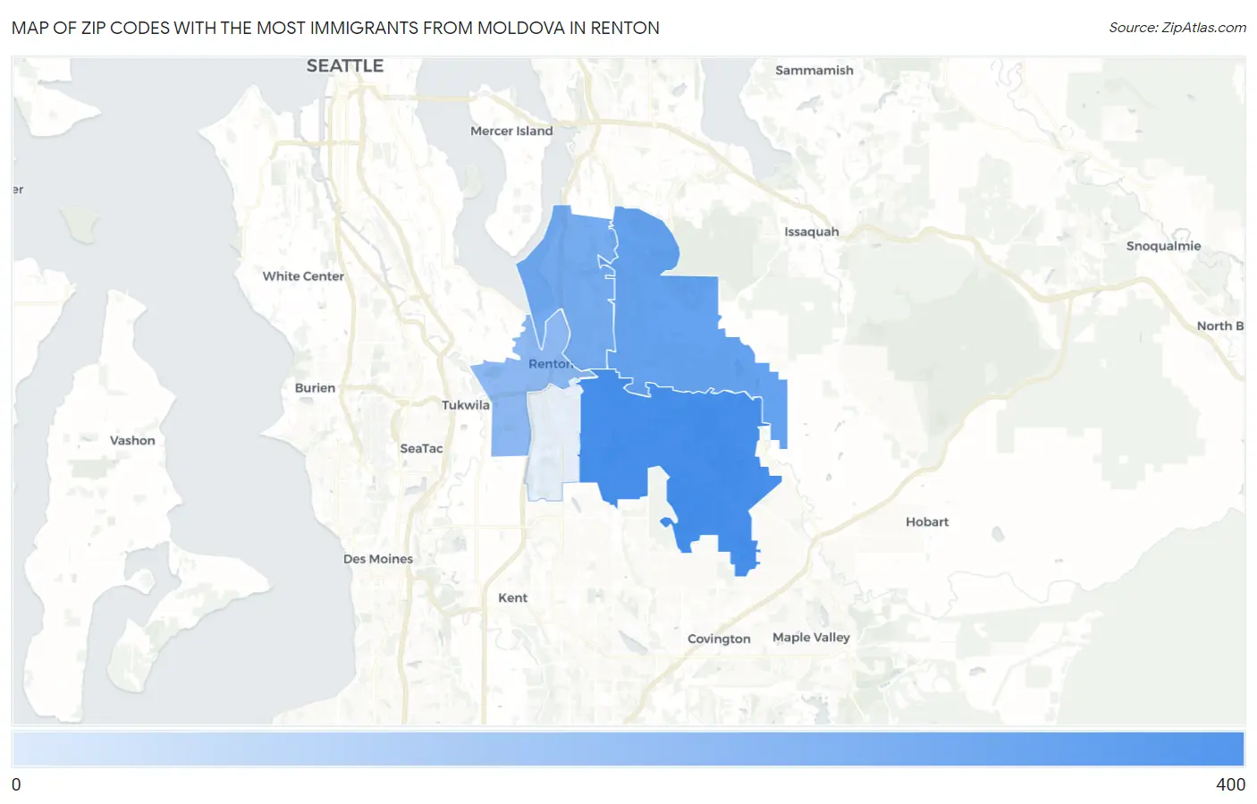 Zip Codes with the Most Immigrants from Moldova in Renton Map