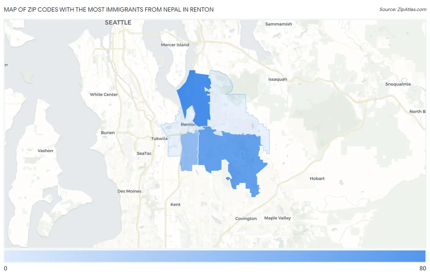 Zip Codes with the Most Immigrants from Nepal in Renton Map